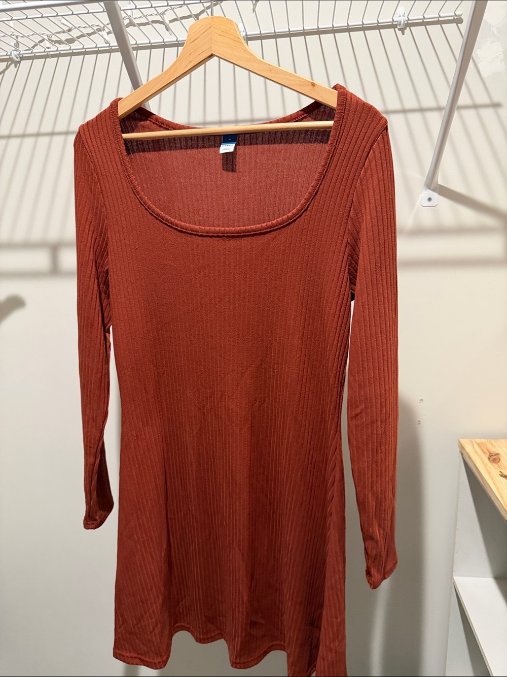 Old Navy Ribbed Long-Sleeve Scoop Dress - Rust Brown
